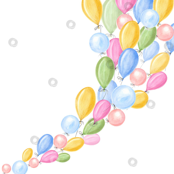 Скачать Акварельные разноцветные шарики, выделенные на белом фоне. Для сохранения даты, открыток на день Святого Валентина, день рождения и день матери, приглашений на свадьбу фотосток Ozero