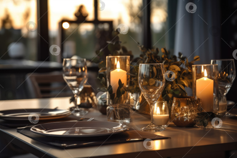 Скачать Романтическая сервировка стола со свечами и цветами фотосток Ozero