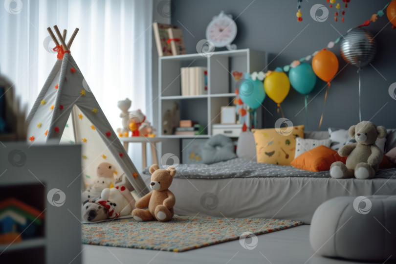 Скачать Оформление дня рождения в уютном интерьере детской комнаты фотосток Ozero