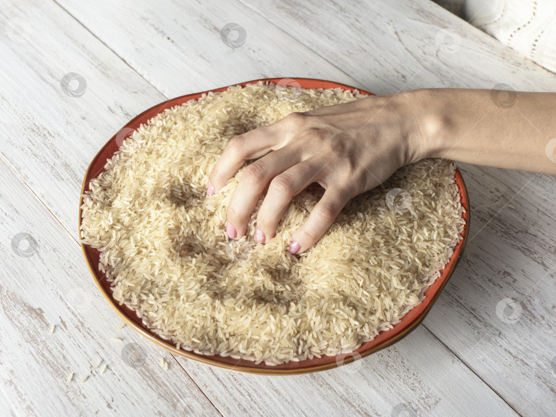 Скачать Рис в руках, основные этапы обработки риса, пригодного для употребления в пищу. фотосток Ozero