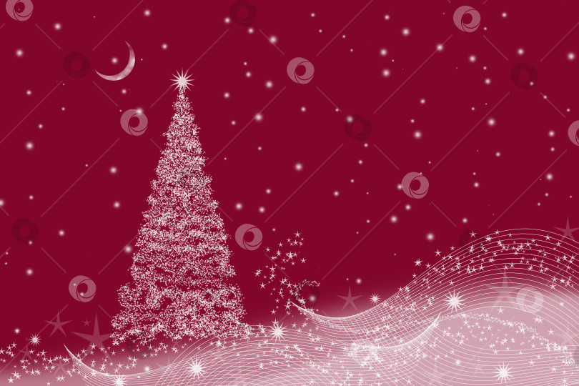 Скачать Рождественский фон с рождественской елкой и полумесяцем на красном фоне. фотосток Ozero