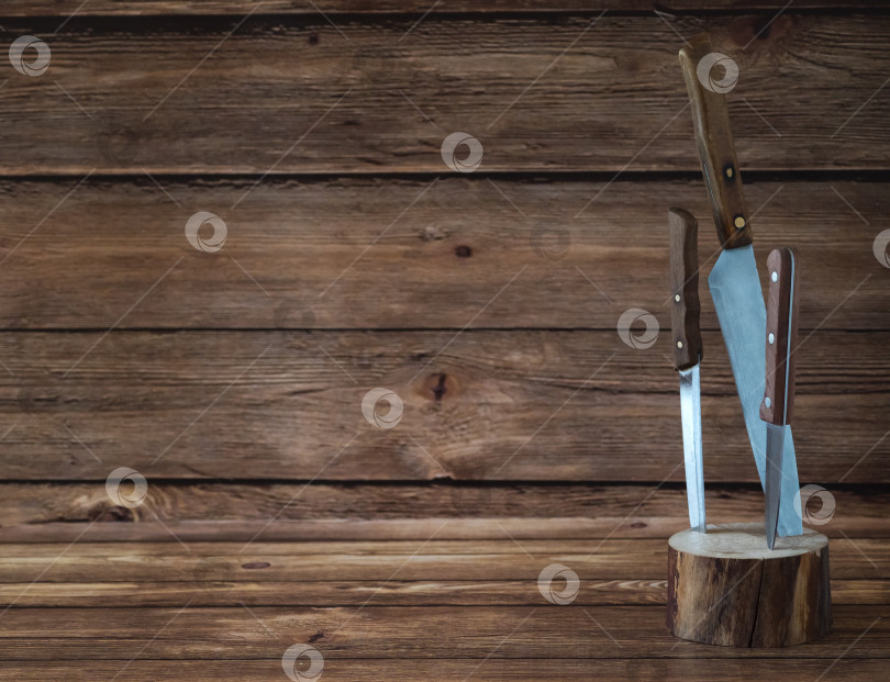 Скачать Кухонные ножи, воткнутые в деревянную подставку. фотосток Ozero