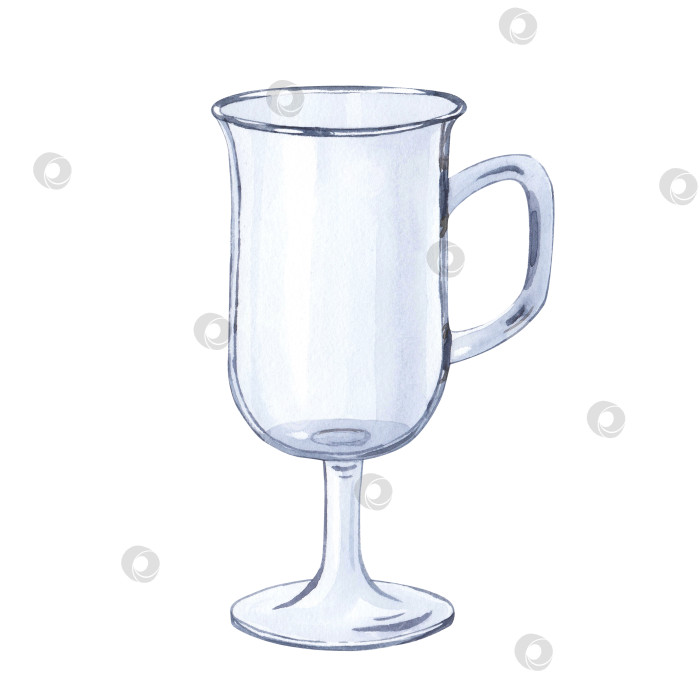 Скачать Акварельная пустая прозрачная стеклянная чашка для кофе изолирована. Современная стеклянная посуда. Иллюстрация для рисования от руки для дизайна фотосток Ozero