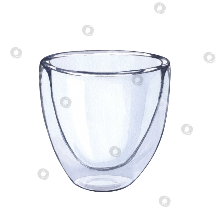 Скачать Акварельная пустая прозрачная стеклянная чашка для кофе изолирована. Современный стеклянный стакан. Иллюстрация для рисования от руки для дизайна фотосток Ozero