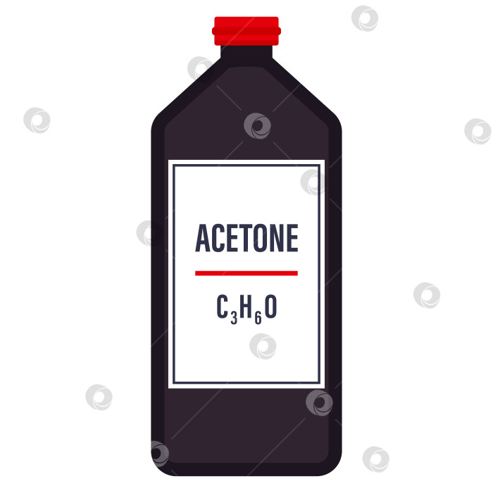 Скачать Темная пластиковая бутылка из-под ацетона с химической формулой, выделенной на белом фоне фотосток Ozero