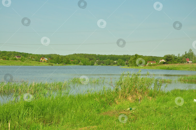 Скачать Деревня на берегу пруда фотосток Ozero