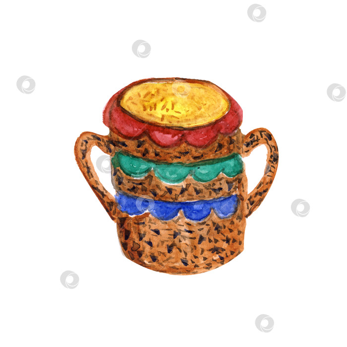 Скачать иллюстрация акварелью керамическая традиционная посуда для обеда ужина фотосток Ozero