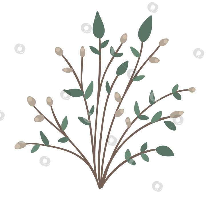 Скачать Векторное изображение куста с бутонами и листьями. Маленький кустарник, выделенный на белом фоне. Плоская иллюстрация весеннего сада. Значок садоводства фотосток Ozero