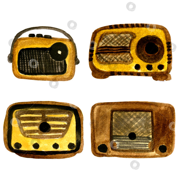 Скачать Винтажное ретро-радио для трансляции акварельной иллюстрации фотосток Ozero