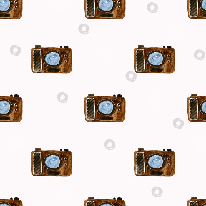 Скачать Бесшовный акварельный узор ретро-камеры в винтажном стиле. фотосток Ozero