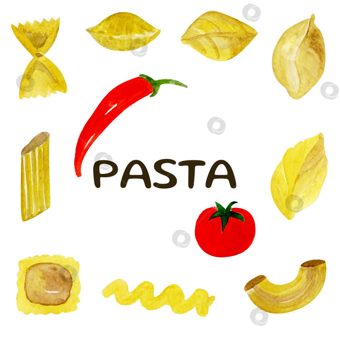Скачать акварельные традиционные итальянские спагетти и макаронные изделия для вашей упаковки и дизайна фотосток Ozero