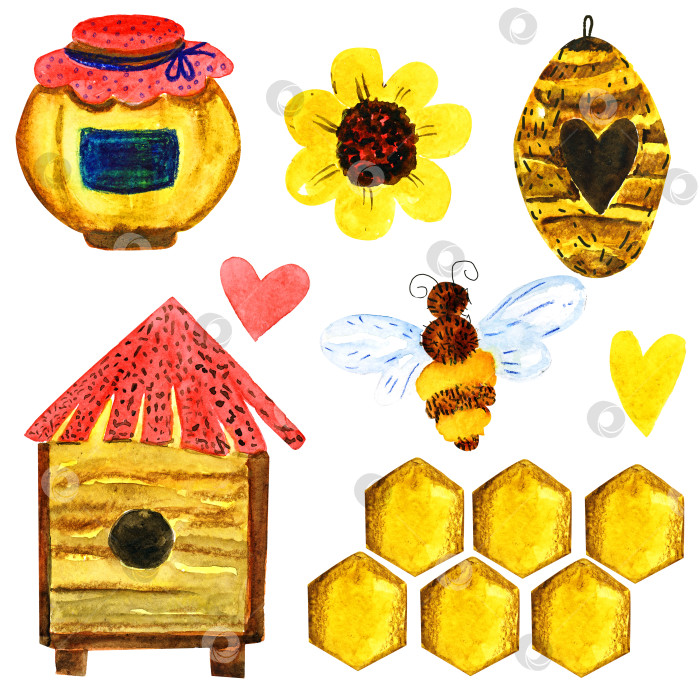 Скачать акварельный набор с использованием медоносных пчел и ульев фотосток Ozero