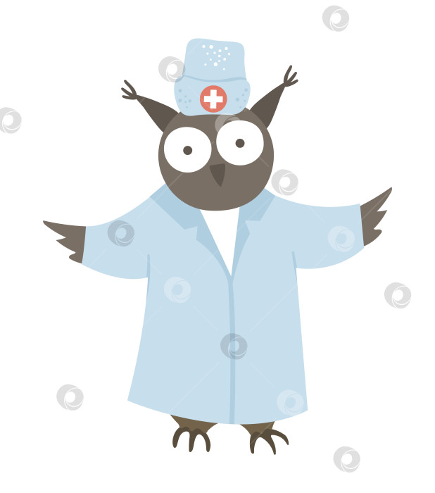 Скачать Векторный животный доктор. Милый забавный персонаж-сова. Медицинская фотография для детей. Иллюстрация больницы, изолированная на белом фоне. фотосток Ozero