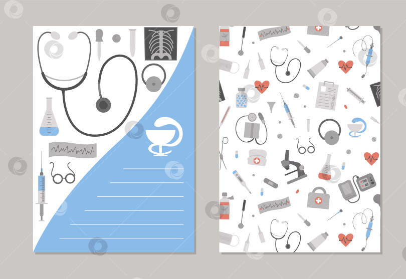 Скачать Набор шаблонов карточек вертикального макета векторной медицины. Готовые дизайны брошюр, флаеров, баннеров с милыми мультяшными медицинскими элементами. Плоская иллюстрация здравоохранения. фотосток Ozero