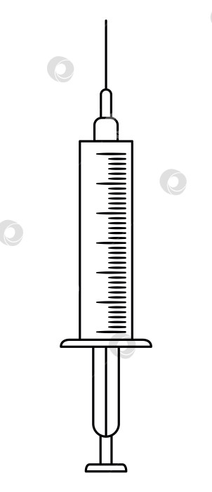 Скачать Векторный контур значка плоского шприца. Художественное изображение линии медицинского оборудования, выделенное на белом фоне. Концепция здравоохранения, исследований и лабораторий. Клипарт для проверки состояния здоровья или лечения фотосток Ozero