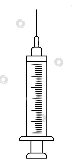 Скачать Векторный контур значка плоского шприца. Художественное изображение линии медицинского оборудования, выделенное на белом фоне. Концепция здравоохранения, исследований и лабораторий. Клипарт для проверки состояния здоровья или лечения фотосток Ozero