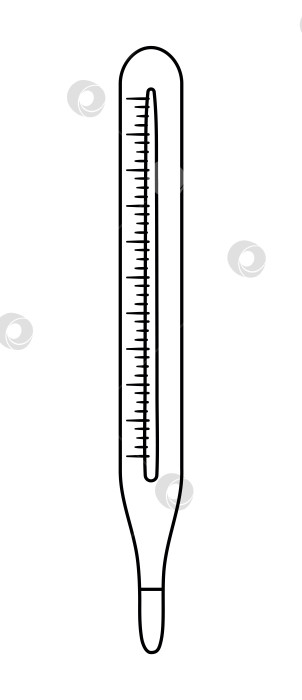 Скачать Векторный контур значка плоского термометра. Художественное изображение линии медицинского оборудования, выделенное на белом фоне. Концепция здравоохранения, исследований и лабораторий. Клипарт для проверки состояния здоровья или лечения фотосток Ozero