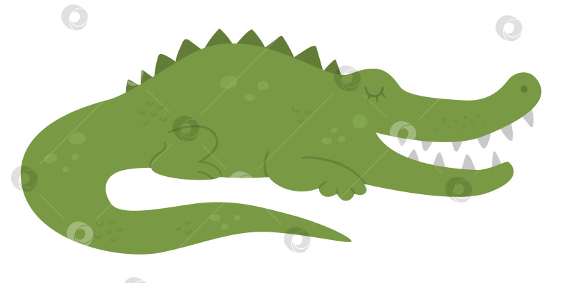 Скачать Векторный милый крокодил, изолированный на белом фоне. Забавная иллюстрация тропических экзотических африканских животных. Яркая плоская картинка для детей. Летний клип в джунглях фотосток Ozero