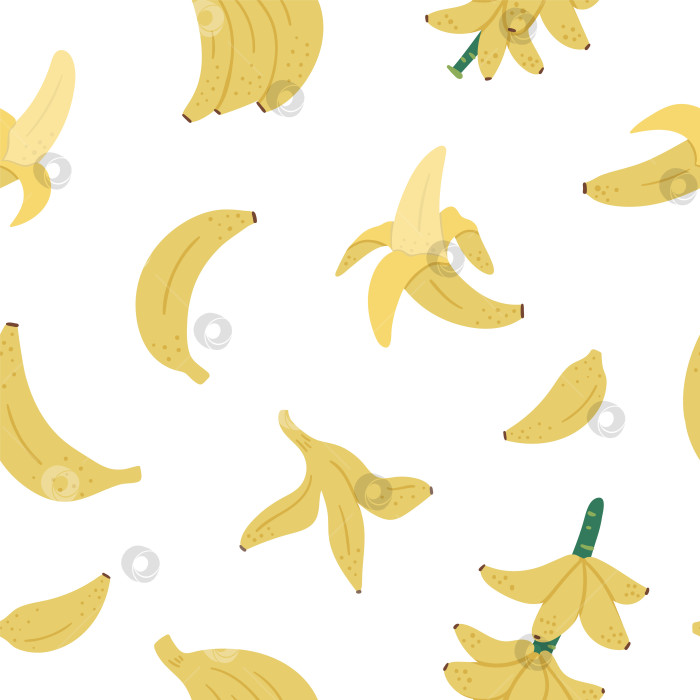 Скачать Векторный тропический бесшовный узор с банановыми плодами, гроздью и веточкой. Цифровая бумага "Листва джунглей". Нарисованный от руки плоский экзотический фон. Яркая, по-детски полезная летняя текстура продукта. фотосток Ozero