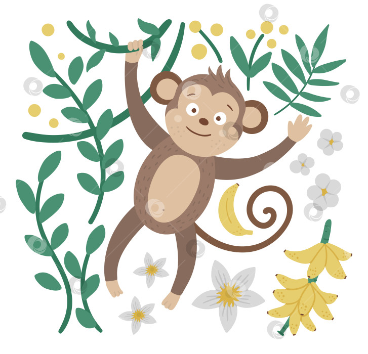 Приветствие Новогодняя открытка с обезьяной - символом года - изображение векторного клипарта