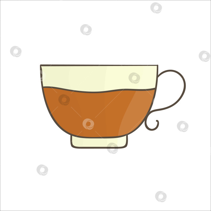 Скачать Значок чайной чашки. Цветная векторная иллюстрация чайной чашки. Линейная художественная кружка, выделенная на белом фоне. Кухонная посуда в стиле каракулей фотосток Ozero