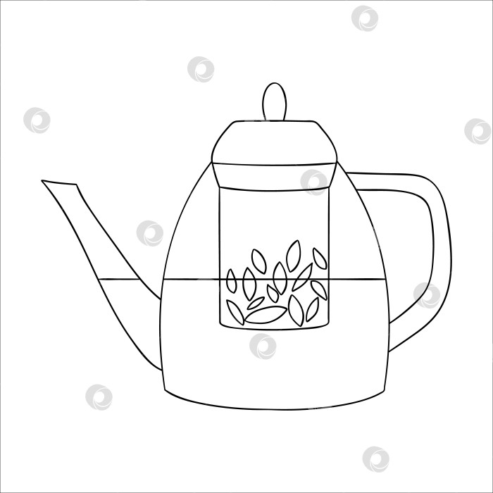 Скачать Значок линии заварочного чайника. Черно-белая векторная иллюстрация чайника. Линейный художественный чайник, выделенный на белом фоне. Кухонное оборудование в стиле каракулей фотосток Ozero