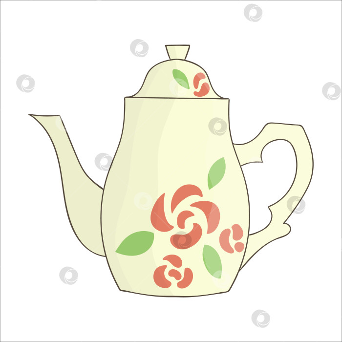 Скачать Значок чайника. Яркая векторная иллюстрация чайника. Цветной чайник, выделенный на белом фоне. Кухонное оборудование в стиле каракулей фотосток Ozero