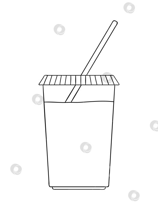 Скачать Векторная линия значка упаковки йогурта. Нарисованный от руки органический свежий молочный продукт, выделенный на белом фоне. Иллюстрация к натуральным продуктам питания. Черно-белый дизайн упаковки для йогурта. фотосток Ozero