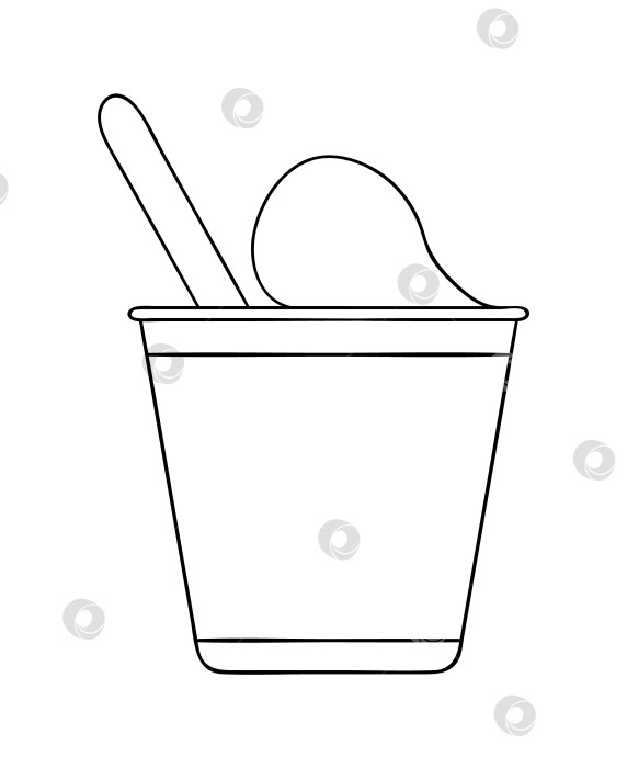 Скачать Векторная линия значка упаковки йогурта. Нарисованный от руки органический свежий молочный продукт, выделенный на белом фоне. Иллюстрация к натуральным продуктам питания. Черно-белый дизайн упаковки для йогурта. фотосток Ozero