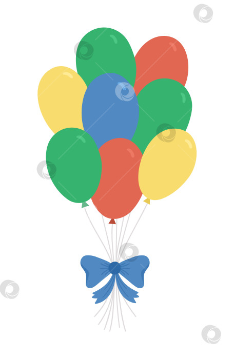 Скачать Векторная симпатичная связка воздушных шаров с бантом. Забавный подарок на день рождения для открытки, плаката, печатного дизайна. Яркая праздничная иллюстрация для детей. Значок веселого праздника, выделенный на белом фоне. фотосток Ozero
