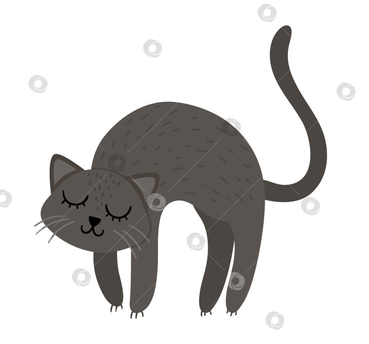 Скачать Симпатичная векторная черная кошка с выгнутым позвоночником и закрытыми глазами. Значок персонажа Хэллоуина. Осенняя иллюстрация в канун дня всех святых со страшным животным. Дизайн вывески для вечеринки в честь Самайна для детей. фотосток Ozero