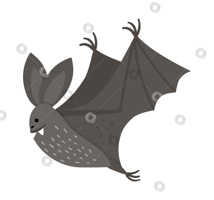 Скачать Симпатичная векторная летучая мышь с расправленными крыльями. Значок персонажа Хэллоуина. Осенняя иллюстрация в канун дня всех святых с летящим черным животным. Дизайн вывески для вечеринки в честь Самайна для детей. фотосток Ozero