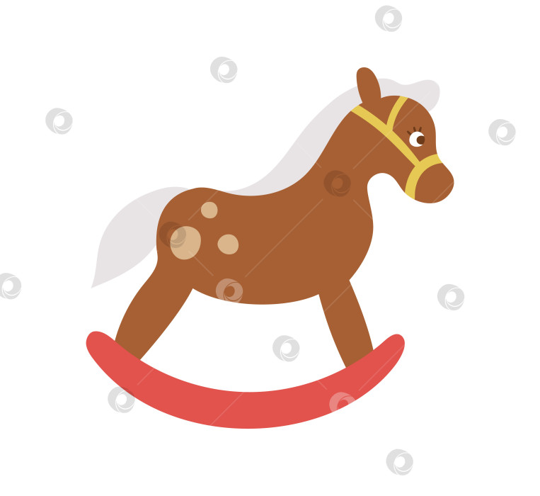Скачать Векторная лошадка-качалка, изолированная на белом фоне. Симпатичная иллюстрация игрушечного животного для детей. Забавный улыбающийся персонаж для детей фотосток Ozero