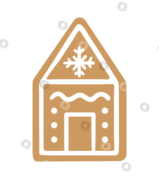 Скачать Векторно оформленный пряничный домик, изолированный на белом фоне. Милая забавная иллюстрация новогодней выпечки. Традиционный рождественский десерт - икона фотосток Ozero