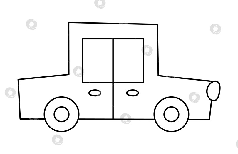 Скачать Векторный черно-белый игрушечный автомобиль, изолированный на белом фоне. Симпатичная автомобильная иллюстрация для детей. Забавный значок транспортной линии для детей. фотосток Ozero
