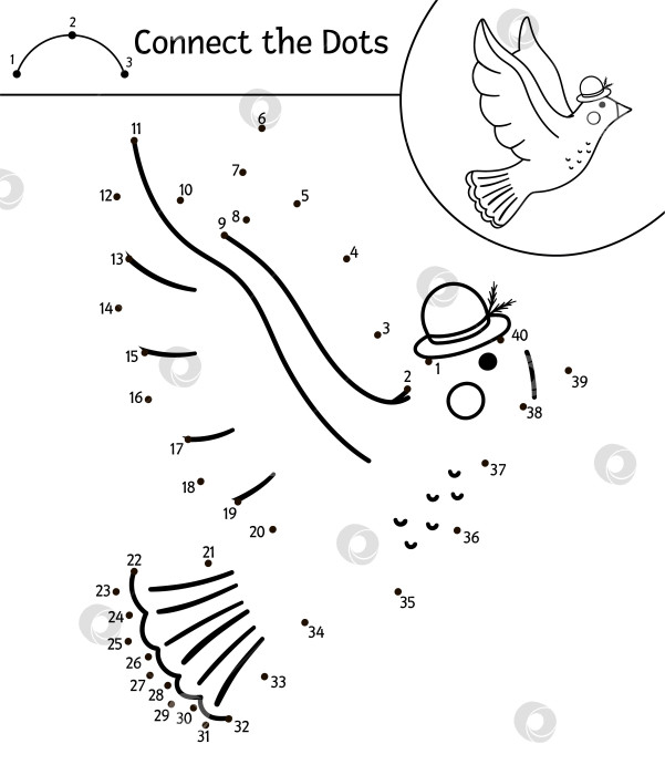Скачать Векторный День Святого Валентина от точки к точке и цветовая активность с милым голубем. Праздничная игра "соедини точки" для детей с романтической птицей. Забавная раскраска для детей с очаровательным животным. фотосток Ozero