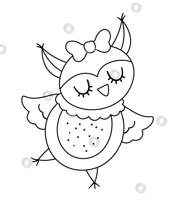 Скачать Векторная симпатичная черно-белая девушка-сова. Иллюстрация танцующей лесной птицы. Романтическое лесное животное, изолированное на белом фоне. Забавный значок линейного персонажа на день Святого Валентина или страница-раскраска. фотосток Ozero