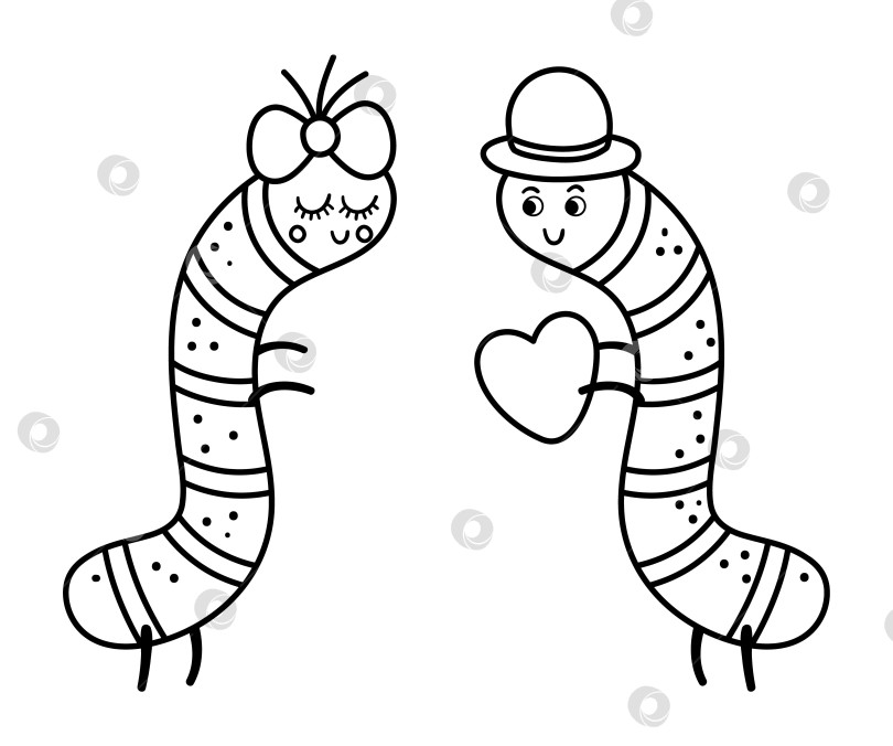 Скачать Векторная симпатичная пара черных и белых гусениц. Иллюстрация любящей пары. Любовные отношения или концепция семьи. Романтические насекомые, изолированные на белом фоне. Забавные персонажи из серии "День святого Валентина". фотосток Ozero
