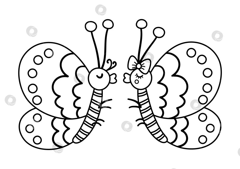 Скачать Векторная симпатичная пара черных и белых бабочек. Иллюстрация любящей пары. Любовные отношения или концепция семьи. Романтические насекомые, изолированные на белом фоне. Забавные персонажи из серии "День святого Валентина". фотосток Ozero