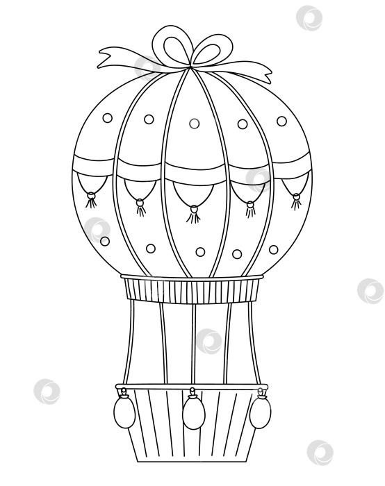 Скачать Векторный симпатичный черно-белый воздушный шар. Забавная иллюстрация ко дню рождения для детей. Значок веселой праздничной линии фотосток Ozero