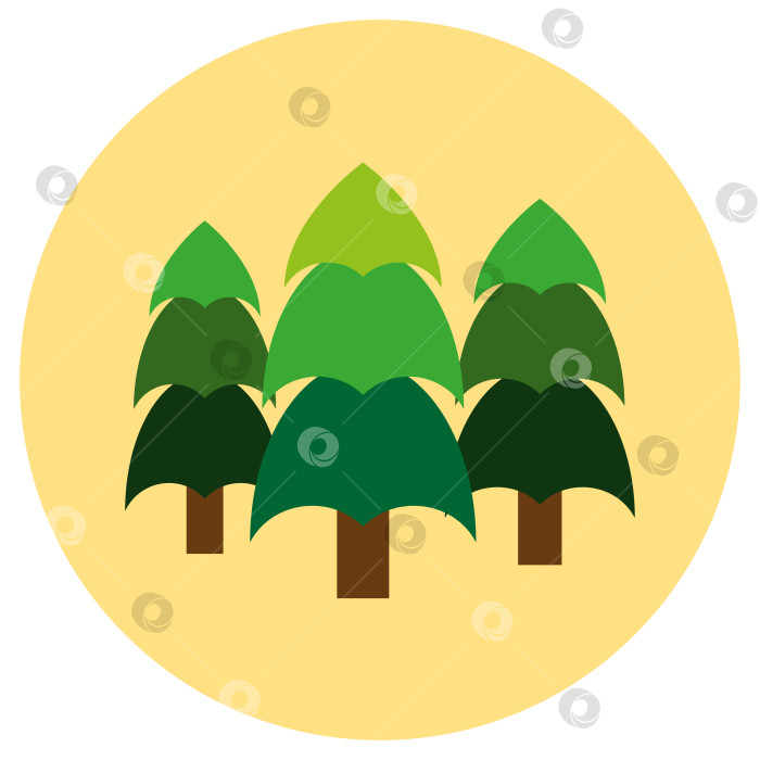 Скачать Иконки леса выполнены в плоском стиле. Векторное изображение на круглом цветном фоне. Элемент дизайна, интерфейс фотосток Ozero