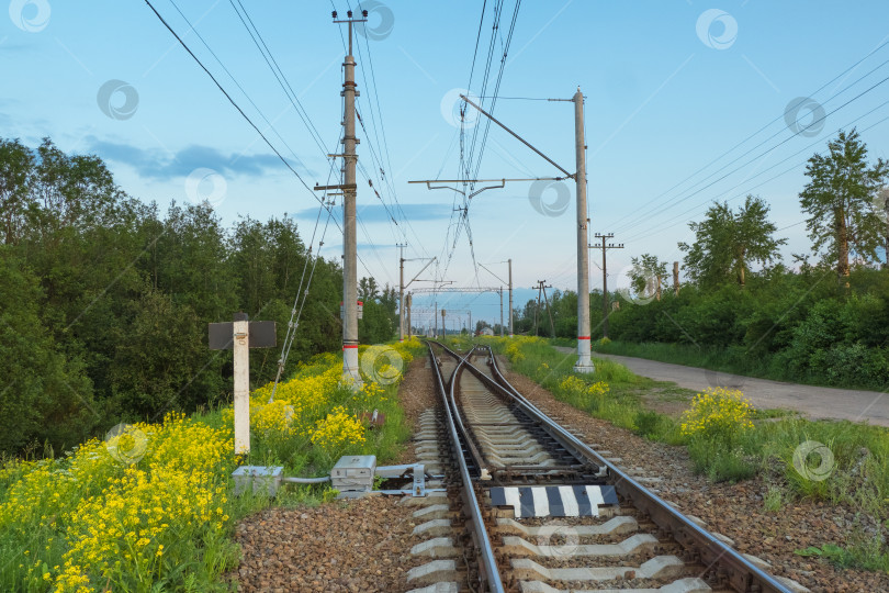 Скачать Железнодорожные пути в сельской местности вечером фотосток Ozero