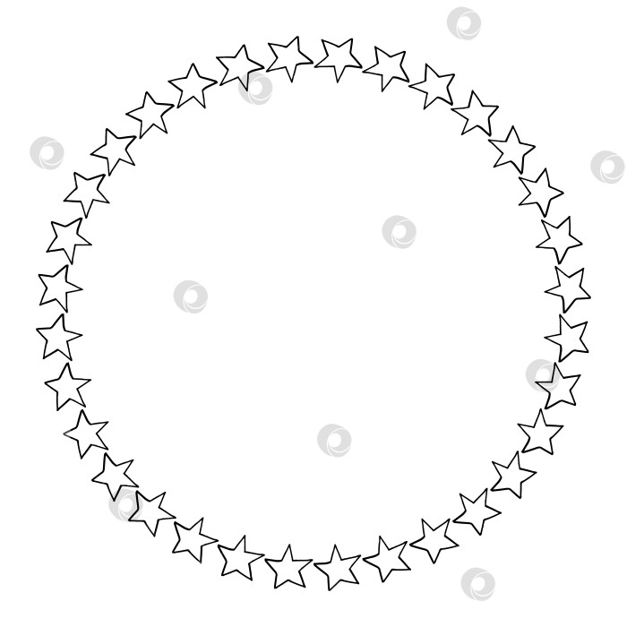 Скачать Круглая рамка с черно-белыми каракулевыми звездами на белом фоне. Векторное изображение. фотосток Ozero