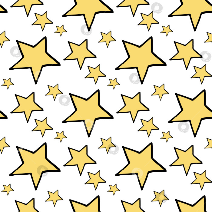 Скачать Бесшовный узор с креативными желтыми звездами на белом фоне. Векторное изображение. фотосток Ozero