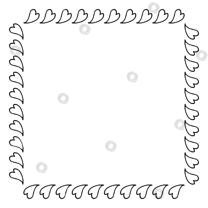 Скачать Квадратная рамка с черно-белыми сердечками-каракулями на белом фоне. Векторное изображение. фотосток Ozero