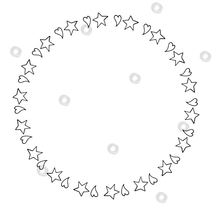 Скачать Круглая рамка со звездами и сердечками на белом фоне. Векторное изображение. фотосток Ozero