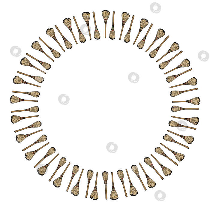 Скачать Круглая рамка с метлой для Хэллоуина. Векторное изображение. фотосток Ozero