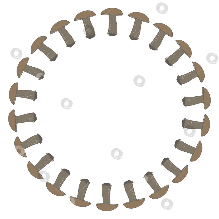 Скачать Круглая рамка с темными лесными грибами на белом фоне. Векторное изображение. фотосток Ozero