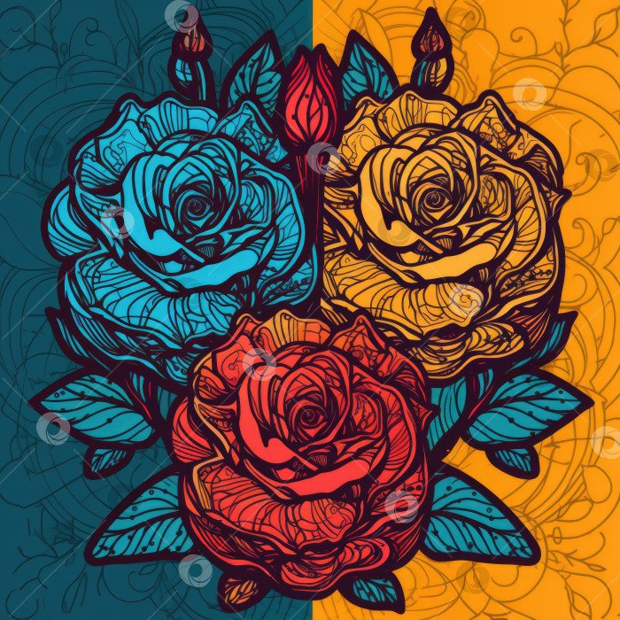 Скачать Иллюстрация с яркими и смелыми розами, вдохновленная поп-артом. фотосток Ozero