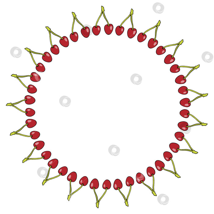 Скачать Круглая рамка с вишнями на белом фоне. Векторное изображение. фотосток Ozero
